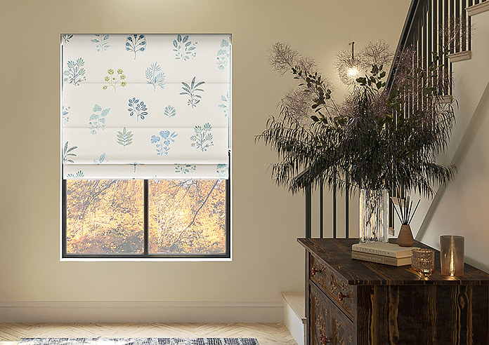Botanical Velvet, River Blue - Motorised Roman Blind - Image 3
